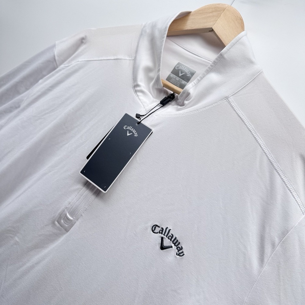 Callaway Opti-Dri 1/4 Zip Golf Polo Bright White UPF Men's XL Long Sleeve Repel